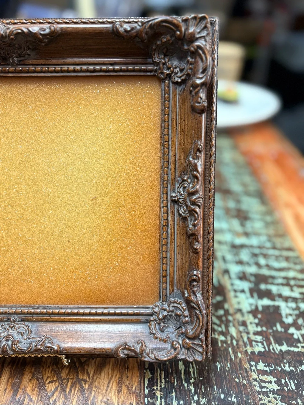 Vintage Brown Carved Ornate Detaiing Picture Frame w/Glass 13”X11”